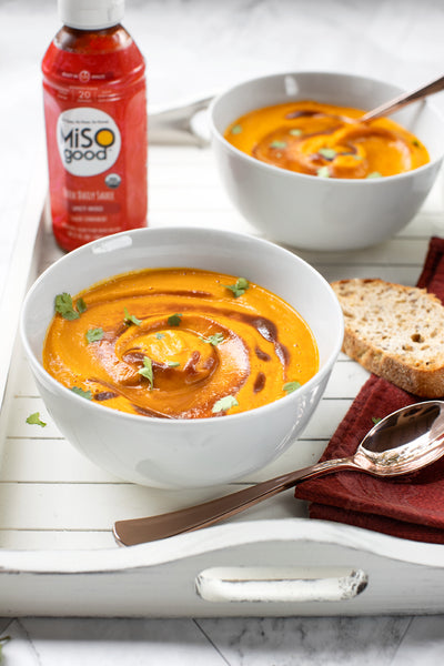 Vegan Roasted Carrot Soup with Spicy MiSOgood